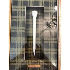 The Big Shot Oversize Golf Tee with Green Plaid Mat Shadowbox  Goldtone Frame.